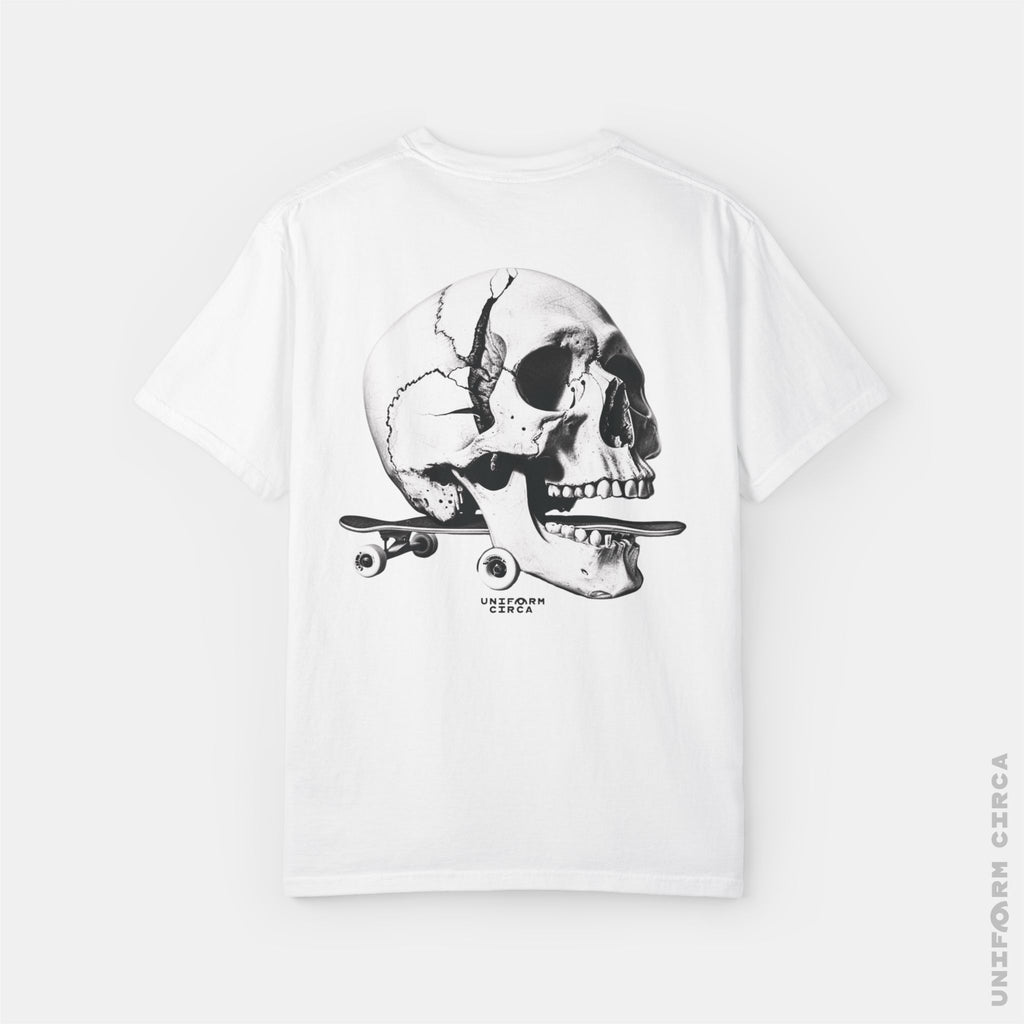 SKULL & BOARDS CREWNECK T-SHIRT | Printed Unisex Garment-Dyed Graphic Tee