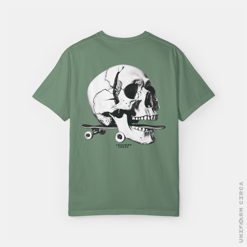 SKULL & BOARDS CREWNECK T-SHIRT | Printed Unisex Garment-Dyed Graphic Tee