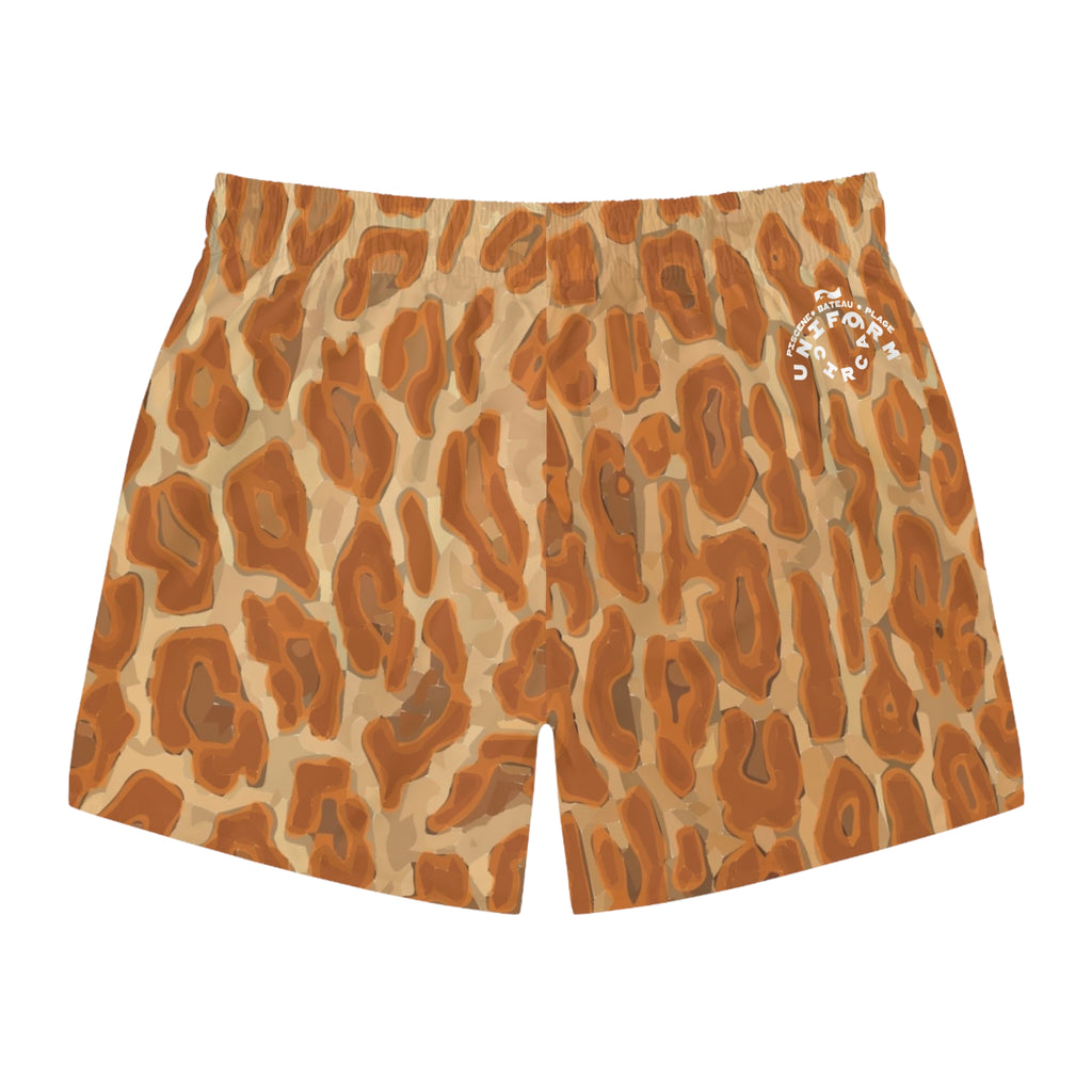 RUST/TAN LEOPARD SWIM TRUNKS | Printed