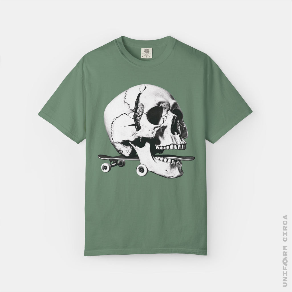 SKULL & BOARDS CREWNECK T-SHIRT | Printed Unisex Garment-Dyed Graphic Tee