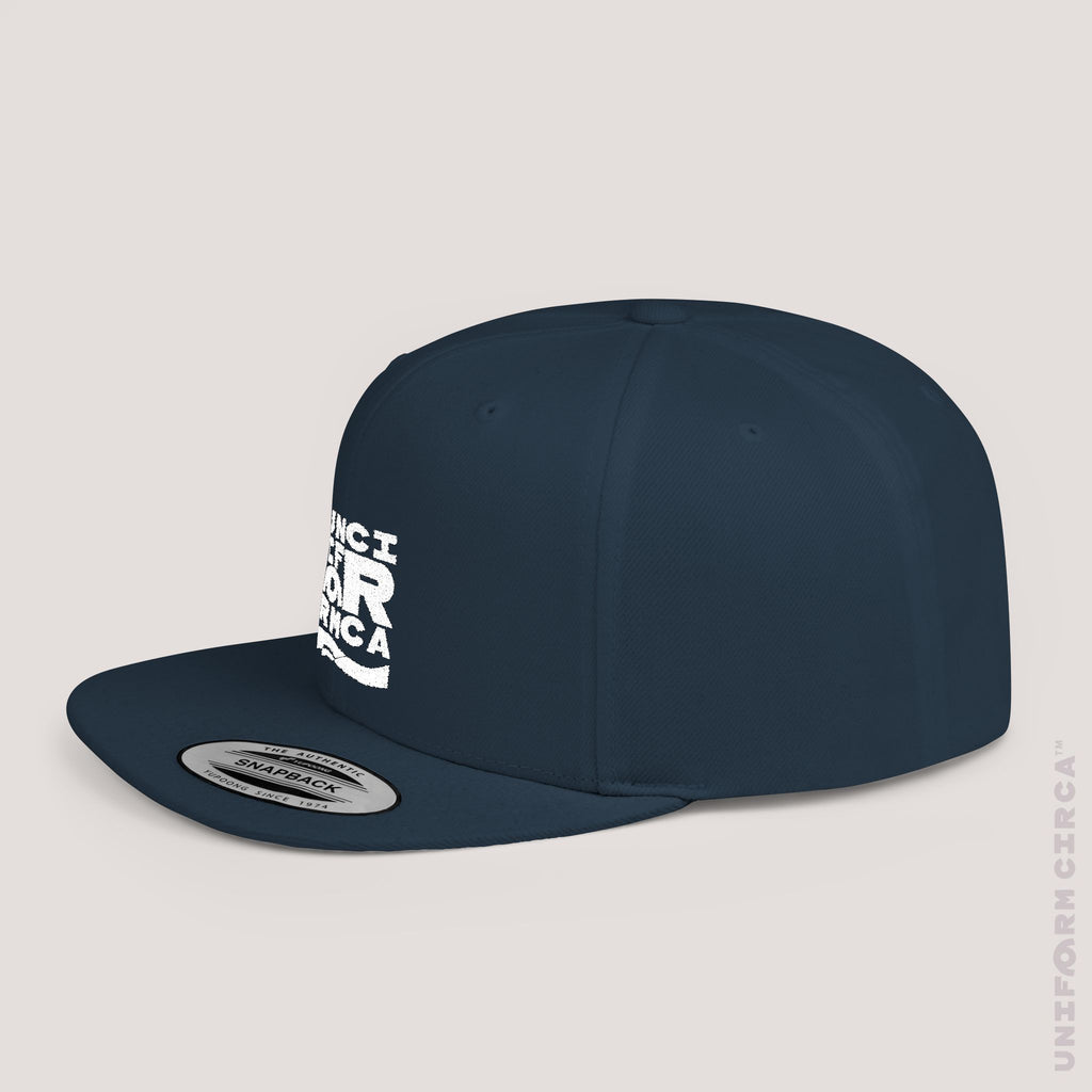 UC BOX STITCH | Embroidered White | Flat Bill Snapback