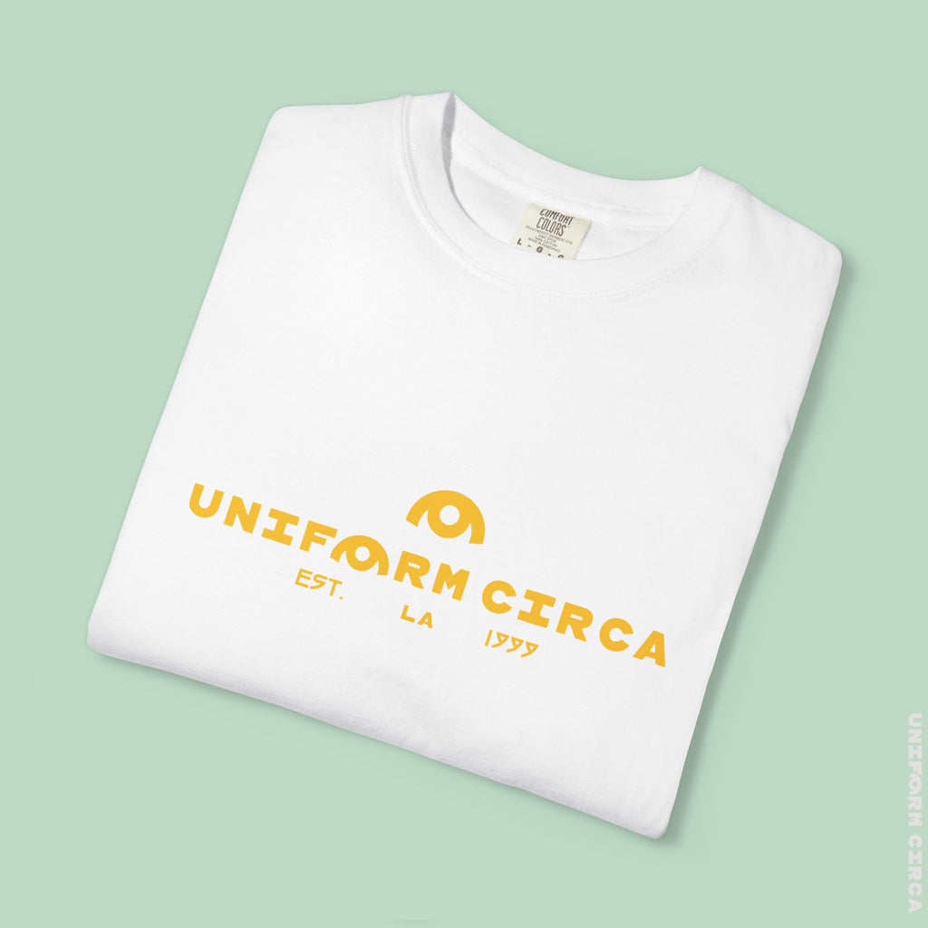 OYSTER ALL WORDMARK  | CREWNECK T-SHIRT | PRINTED YELLOW | Bold Minimalist Design