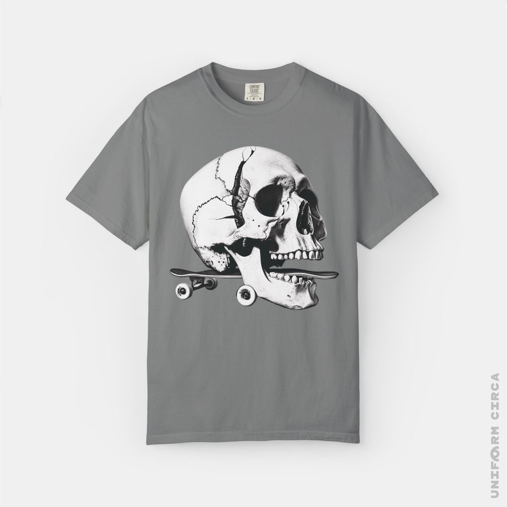 SKULL & BOARDS CREWNECK T-SHIRT | Printed Unisex Garment-Dyed Graphic Tee