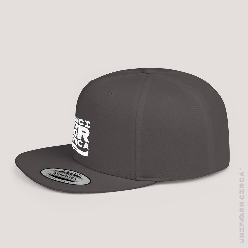 UC BOX STITCH | Embroidered White | Flat Bill Snapback