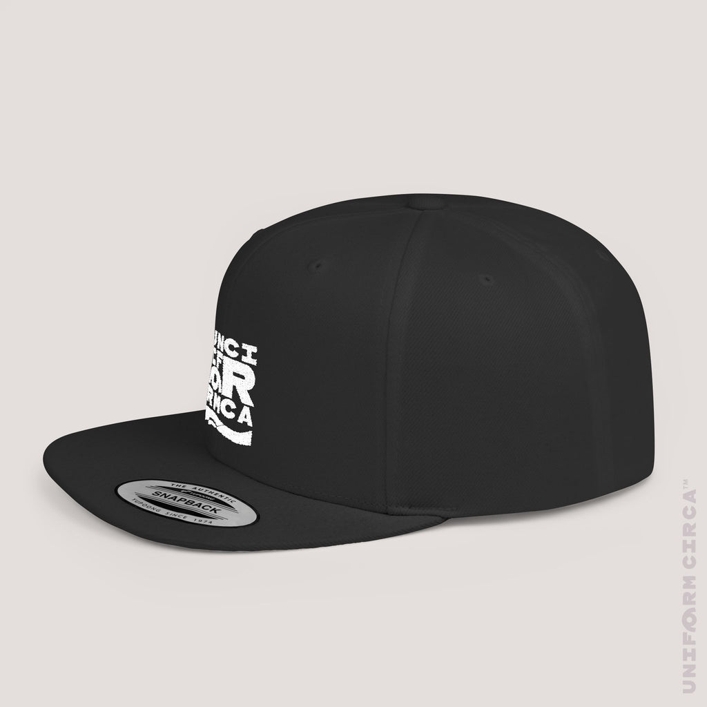 UC BOX STITCH | Embroidered White | Flat Bill Snapback