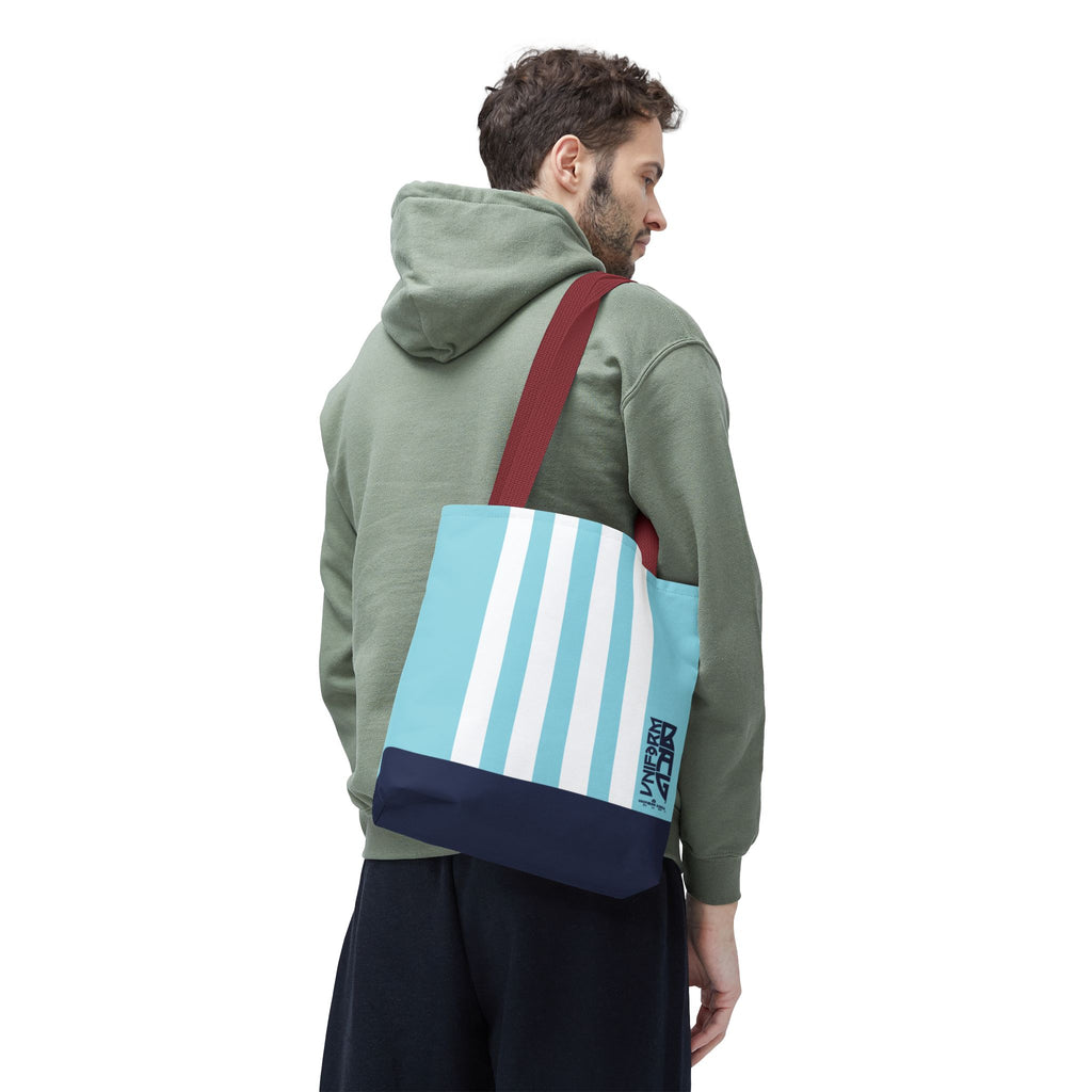RACER JR. BAG | SKY BLUE/WHITE/NAVY | Stylish Minimalist Tote Bag, Eco-Friendly Shopping Bag, Chic Carryall, Reusable Tote, Fashionable Beach Bag, Trendy Everyday Essentials