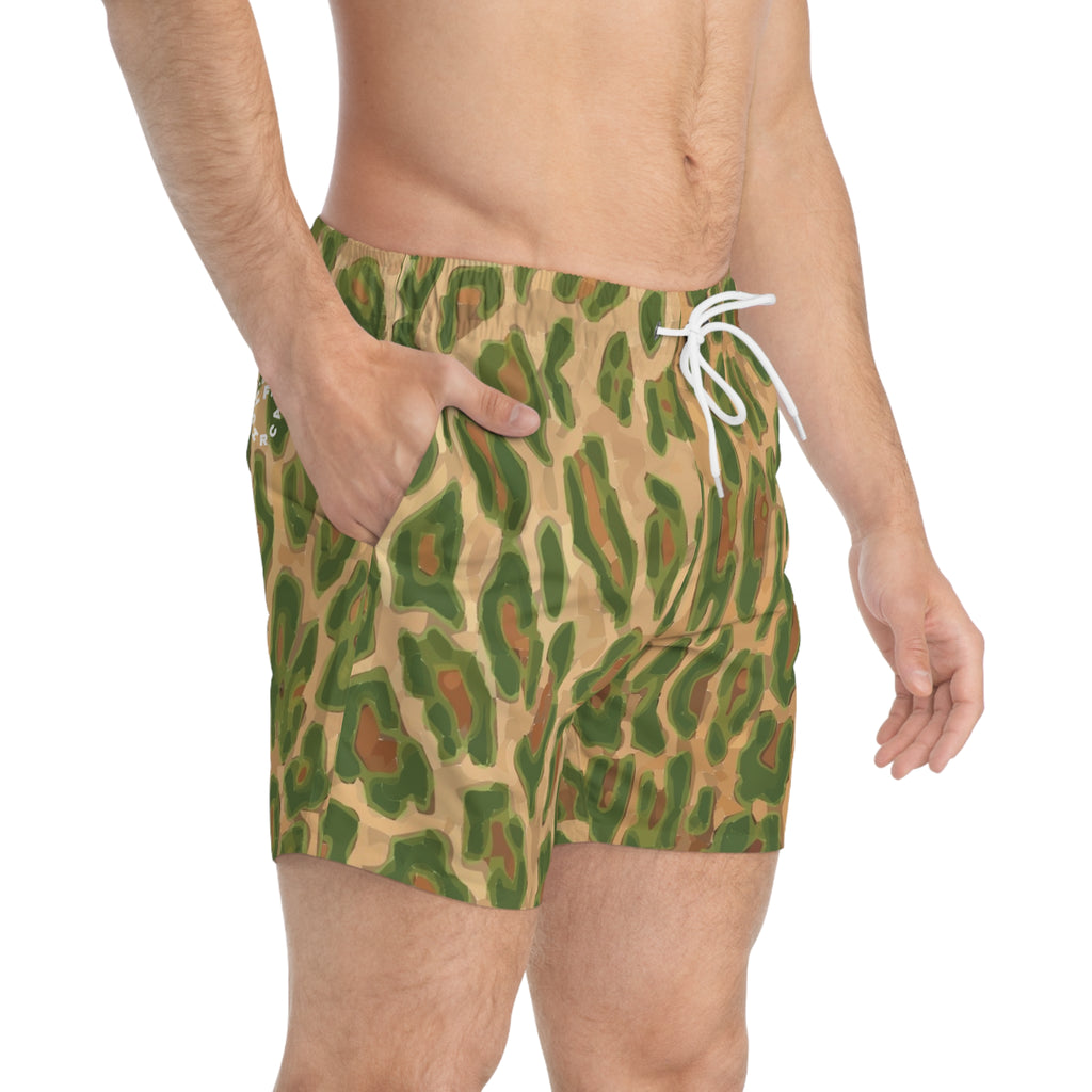 RAIN FOREST GREEN LEOPARD SWIM TRUNKS | Printed