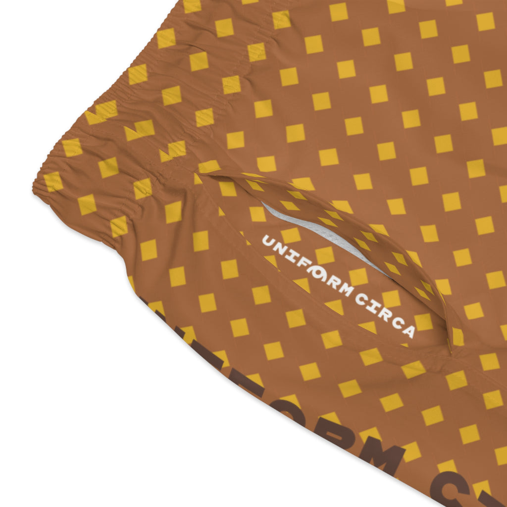 CHECK CARAMEL/MUSTARD SWIM TRUNKS | Printed
