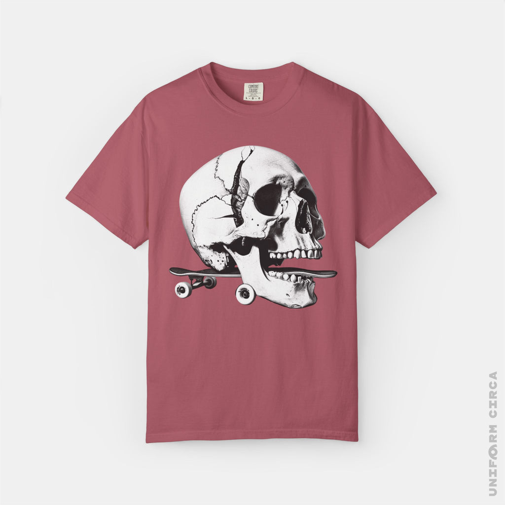 SKULL & BOARDS CREWNECK T-SHIRT | Printed Unisex Garment-Dyed Graphic Tee