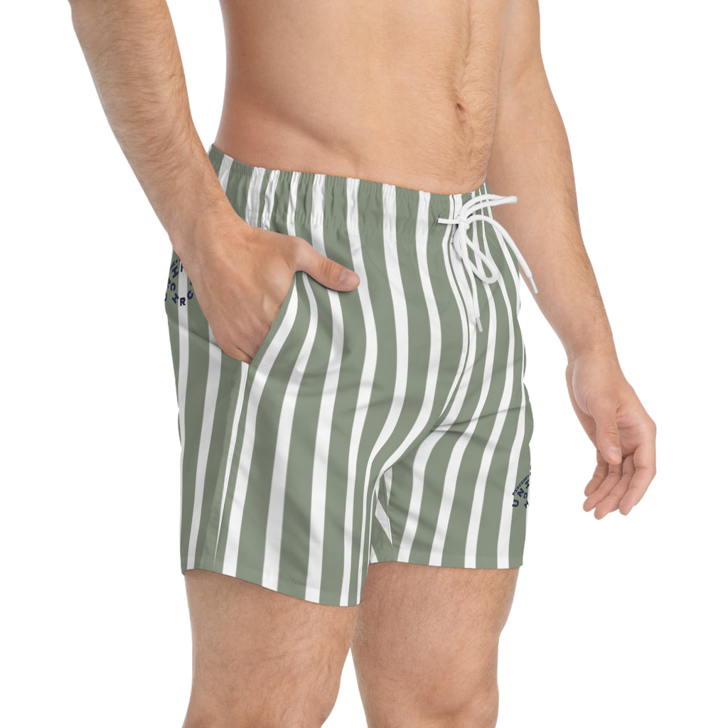 GREEN/GREY CLASSIC STRIPE SWIM TRUNKS | Printed