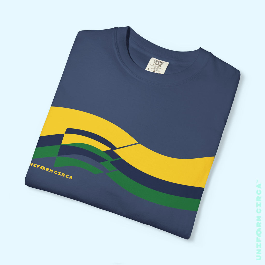 TRI-WAVE BLUES | Crewneck T-Shirt | Printed Unisex Garment-Dyed Graphic Tee