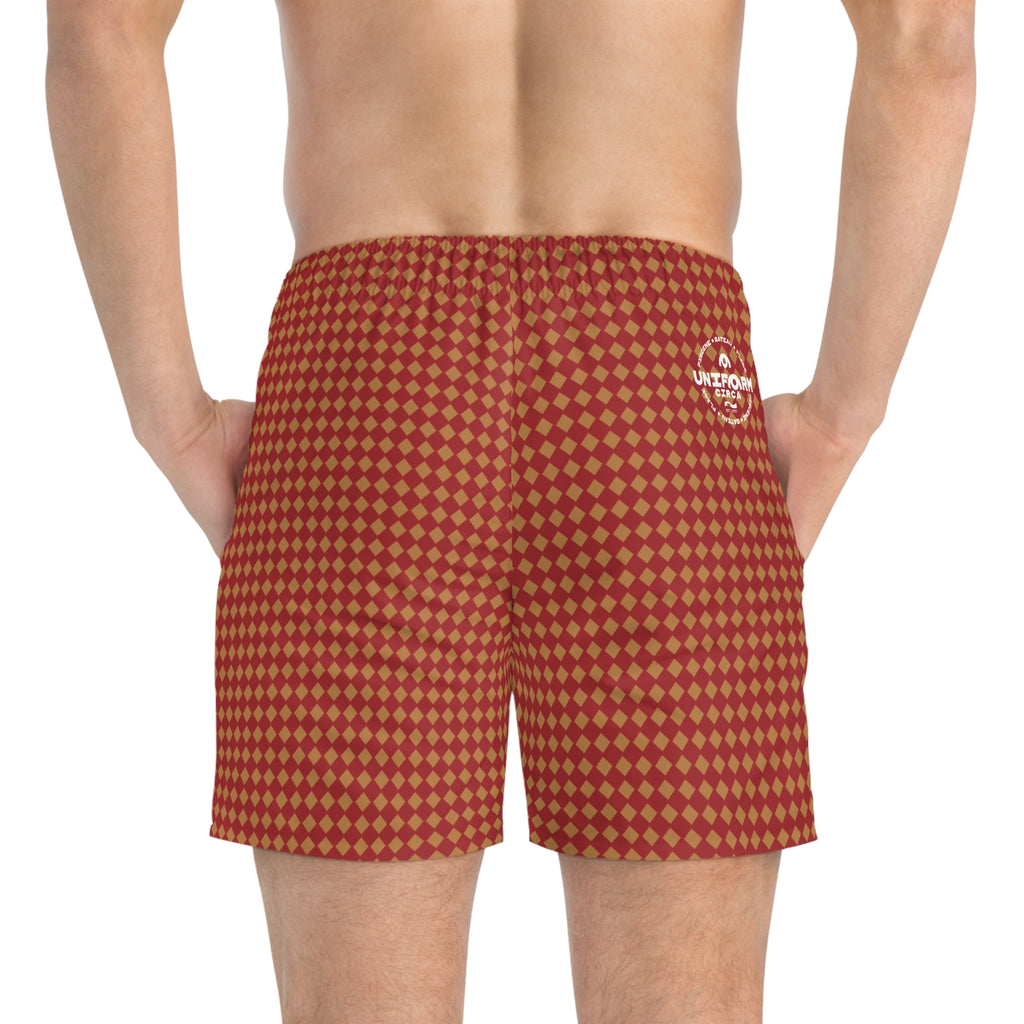 CHECKER | SWIM TRUNKS | Printed Caramel/Red