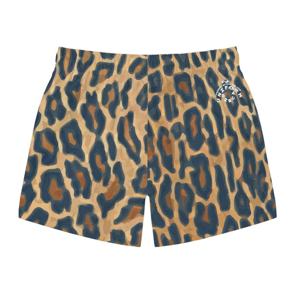 NAVY/SAND LEOPARD SWIM TRUNKS | Printed
