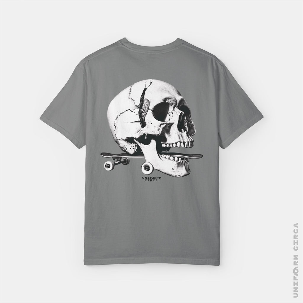 SKULL & BOARDS CREWNECK T-SHIRT | Printed Unisex Garment-Dyed Graphic Tee