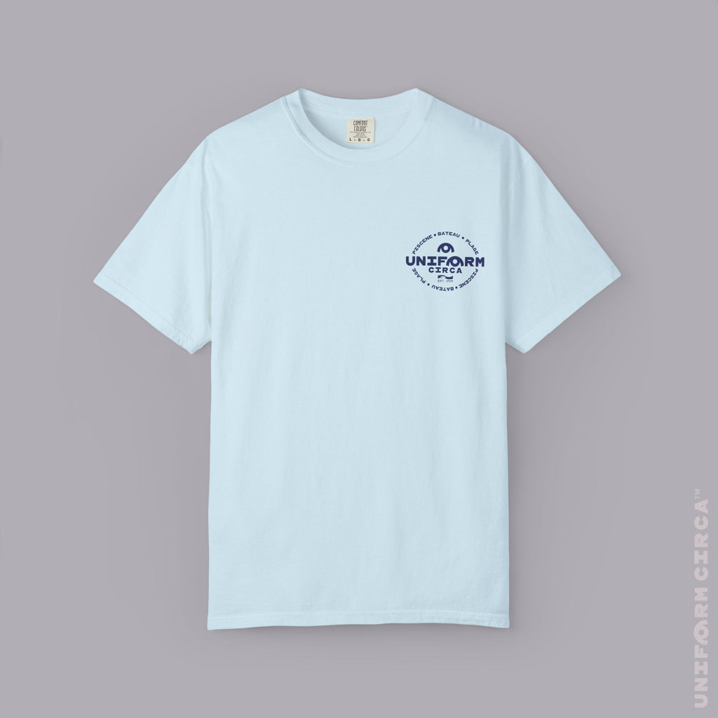 UC AQUA BADGE | NAVY & DOVE GREY | CREWNECK T-SHIRT | Printed
