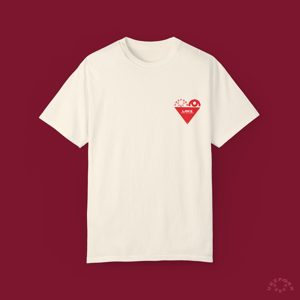 HEART WORK Crewneck T-Shirt | Printed Red