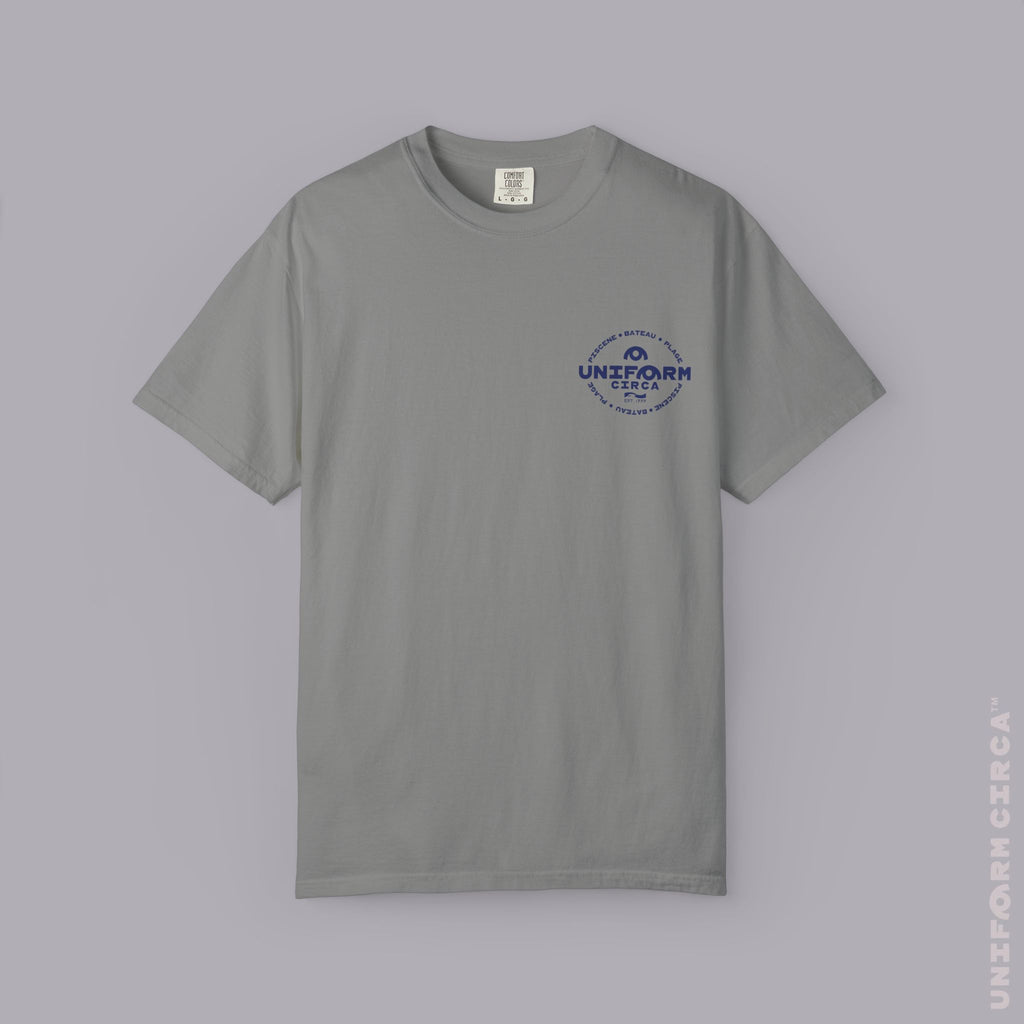 UC AQUA BADGE | NAVY & DOVE GREY | CREWNECK T-SHIRT | Printed