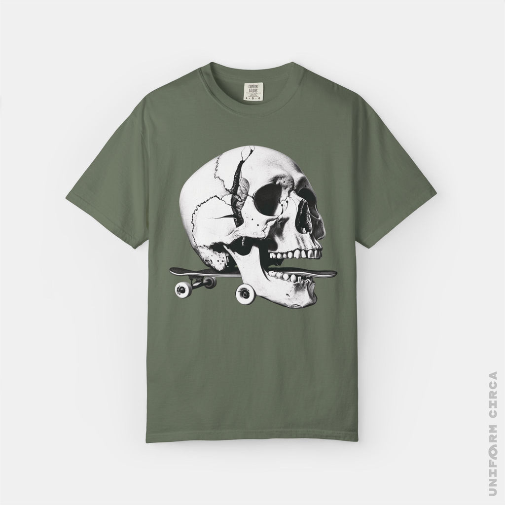 SKULL & BOARDS CREWNECK T-SHIRT | Printed Unisex Garment-Dyed Graphic Tee