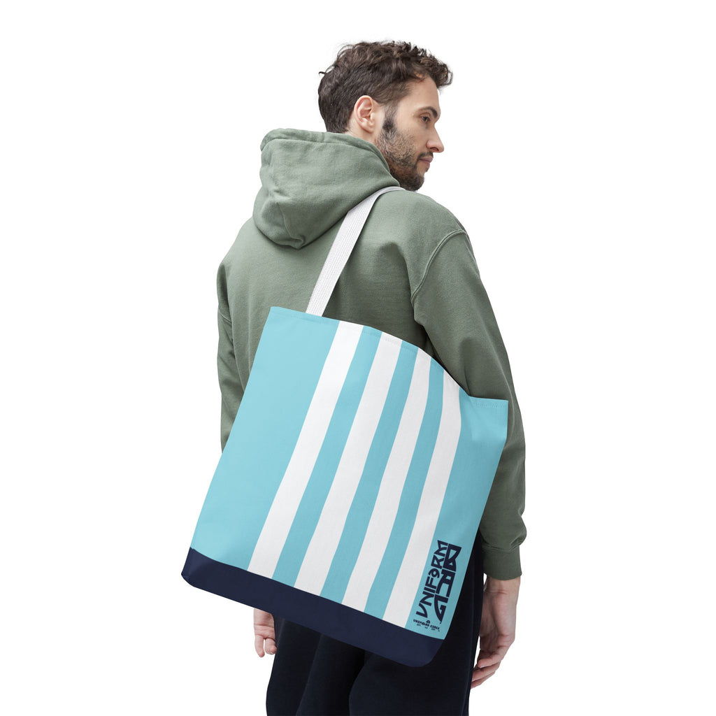 RACER JR. BAG | SKY BLUE/WHITE/NAVY | Stylish Minimalist Tote Bag, Eco-Friendly Shopping Bag, Chic Carryall, Reusable Tote, Fashionable Beach Bag, Trendy Everyday Essentials