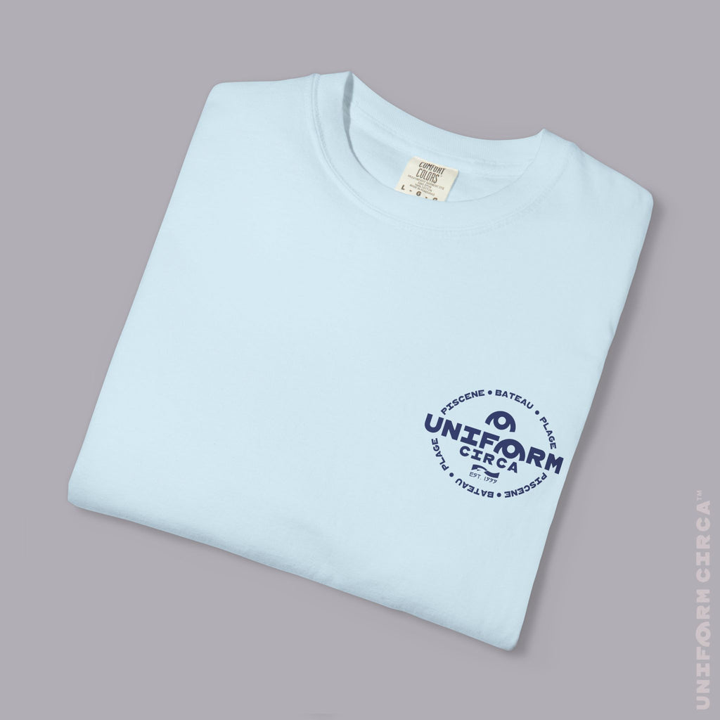 UC AQUA BADGE | NAVY & DOVE GREY | CREWNECK T-SHIRT | Printed