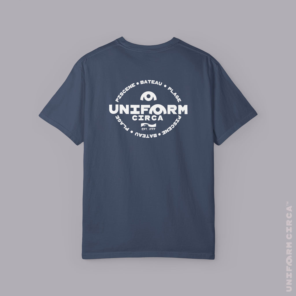 UC AQUA BADGE | WHITE | CREWNECK T-SHIRT | Printed