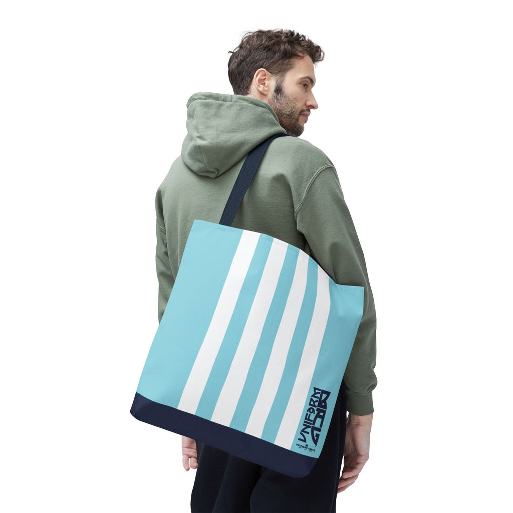 RACER JR. BAG | SKY BLUE/WHITE/NAVY | Stylish Minimalist Tote Bag, Eco-Friendly Shopping Bag, Chic Carryall, Reusable Tote, Fashionable Beach Bag, Trendy Everyday Essentials