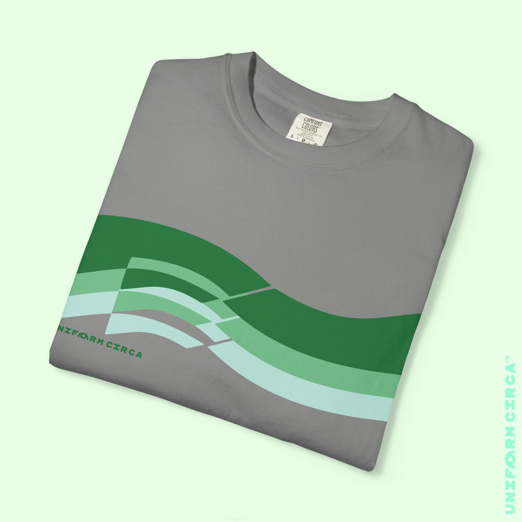 TRI-WAVE GREENS | Crewneck T-Shirt | Printed Unisex Garment-Dyed Graphic Tee