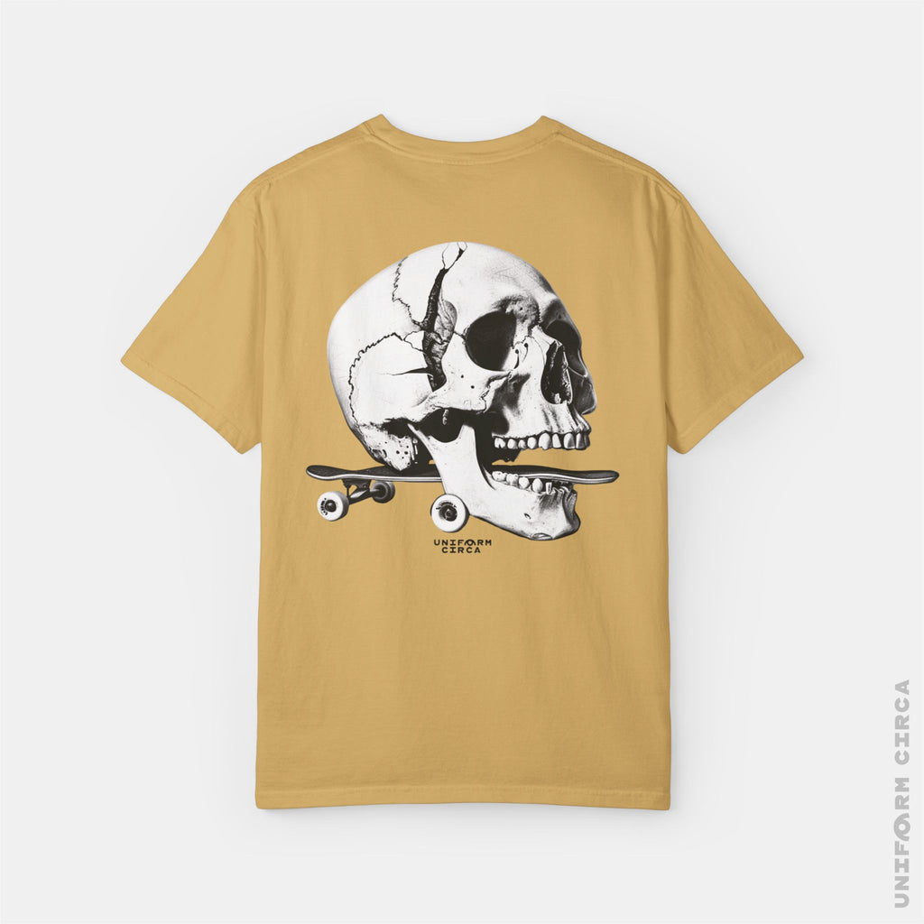 SKULL & BOARDS CREWNECK T-SHIRT | Printed Unisex Garment-Dyed Graphic Tee
