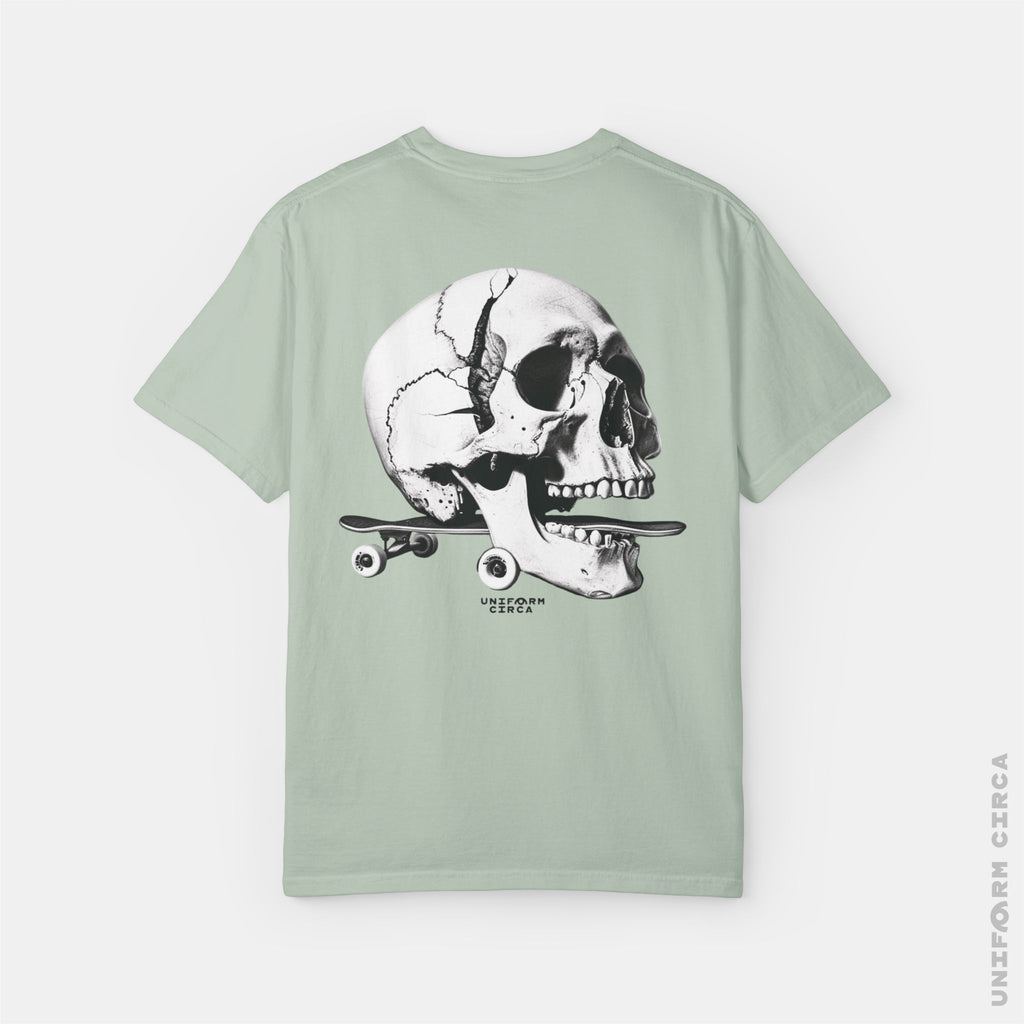 SKULL & BOARDS CREWNECK T-SHIRT | Printed Unisex Garment-Dyed Graphic Tee