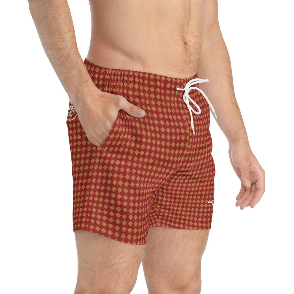 CHECKER | SWIM TRUNKS | Printed Caramel/Red