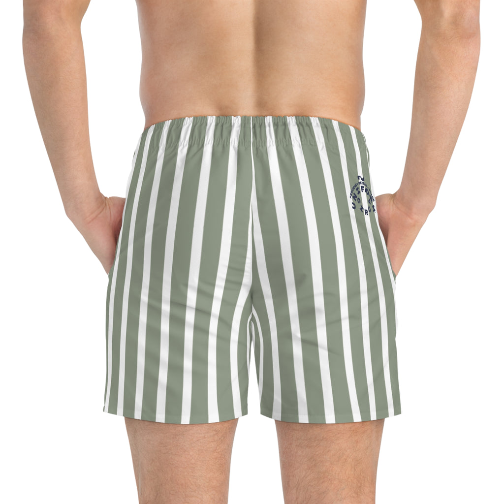 GREEN/GREY CLASSIC STRIPE SWIM TRUNKS | Printed