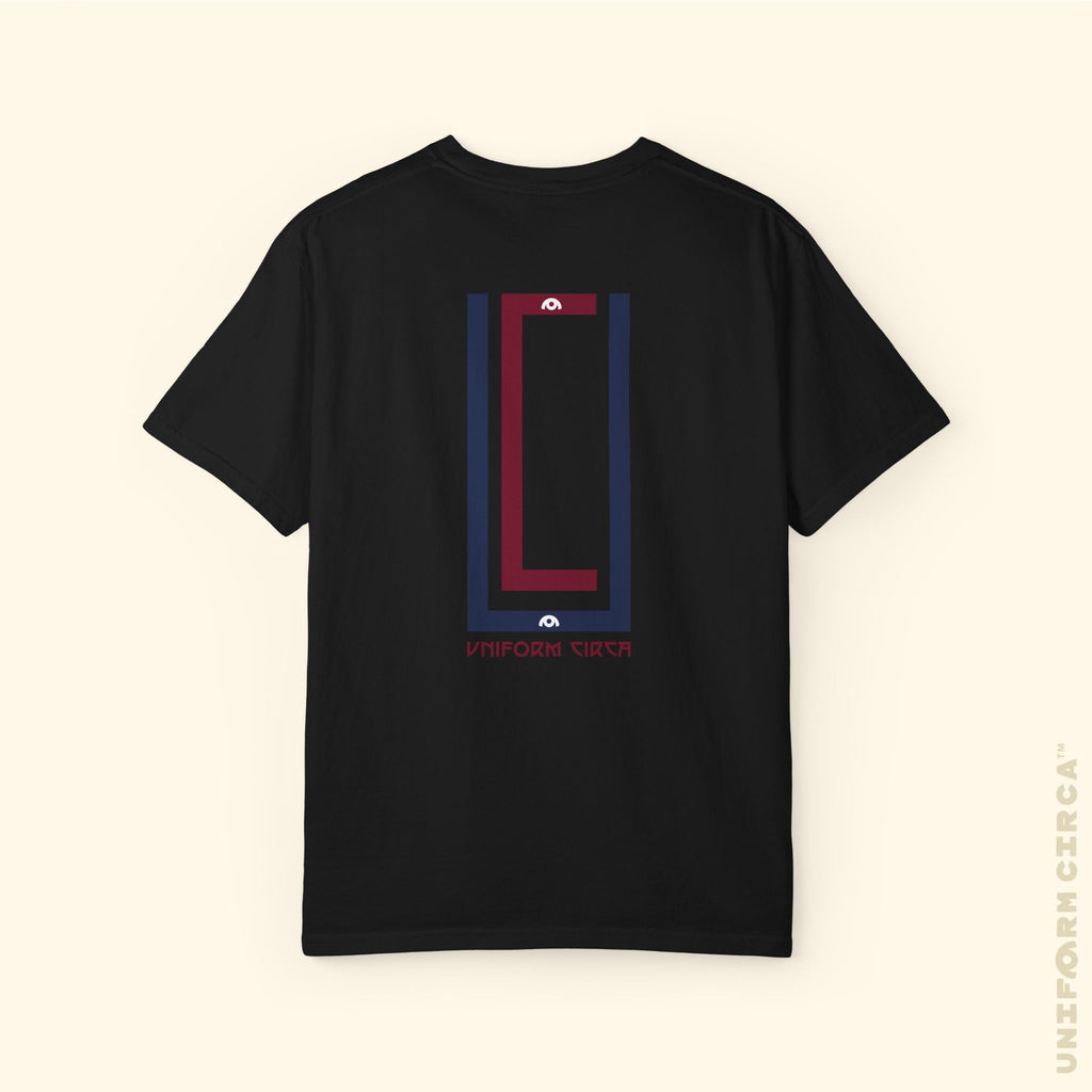 UC MONOGRAM CREWNECK | Printed NAVY/BURGUNDY | Unisex Garment-Dyed T-Shirt - Casual, Streetwear, Comfortable, Graphic Design, Gift for All Occasions
