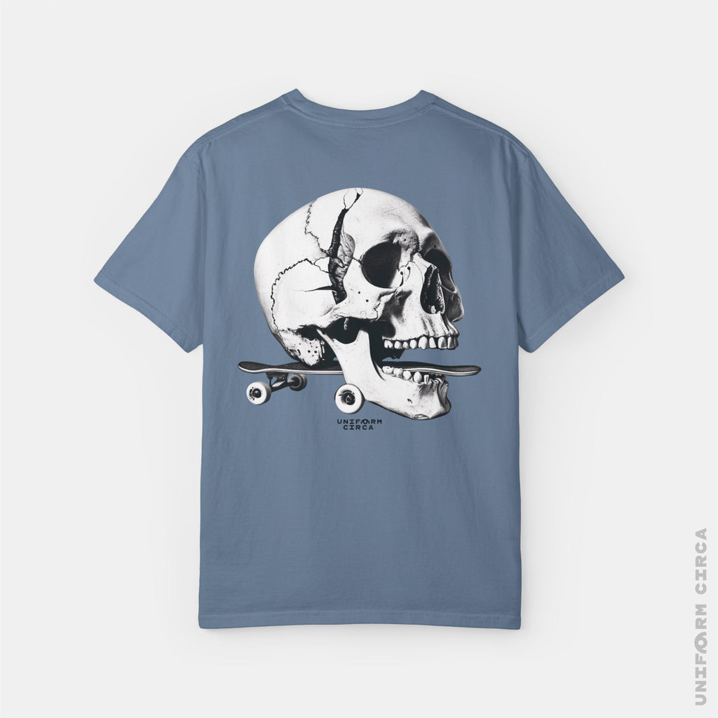 SKULL & BOARDS CREWNECK T-SHIRT | Printed Unisex Garment-Dyed Graphic Tee