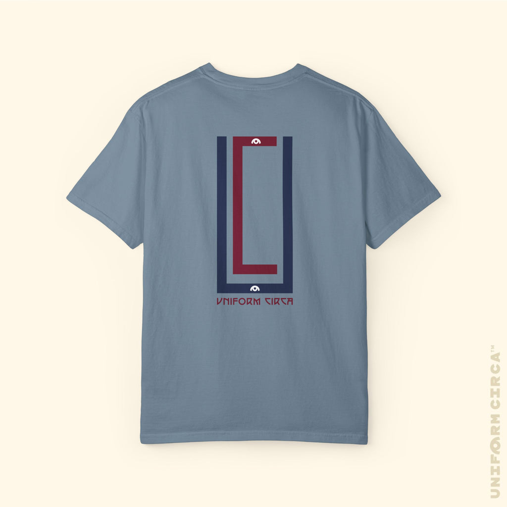UC MONOGRAM CREWNECK | Printed NAVY/BURGUNDY | Unisex Garment-Dyed T-Shirt - Casual, Streetwear, Comfortable, Graphic Design, Gift for All Occasions