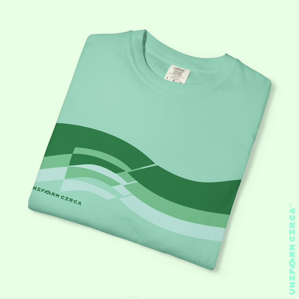TRI-WAVE GREENS | Crewneck T-Shirt | Printed Unisex Garment-Dyed Graphic Tee