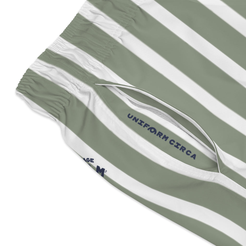GREEN/GREY CLASSIC STRIPE SWIM TRUNKS | Printed