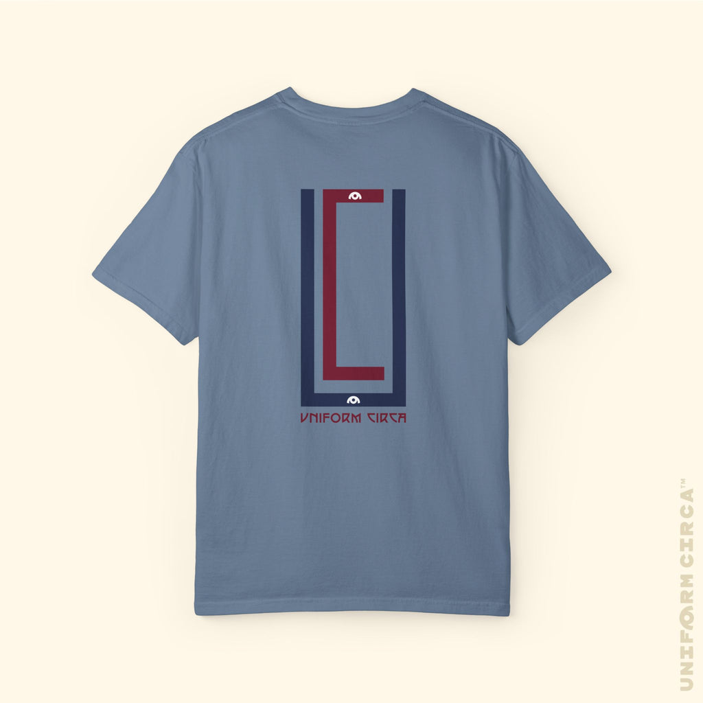 UC MONOGRAM CREWNECK | Printed NAVY/BURGUNDY | Unisex Garment-Dyed T-Shirt - Casual, Streetwear, Comfortable, Graphic Design, Gift for All Occasions