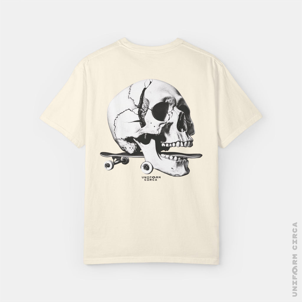 SKULL & BOARDS CREWNECK T-SHIRT | Printed Unisex Garment-Dyed Graphic Tee