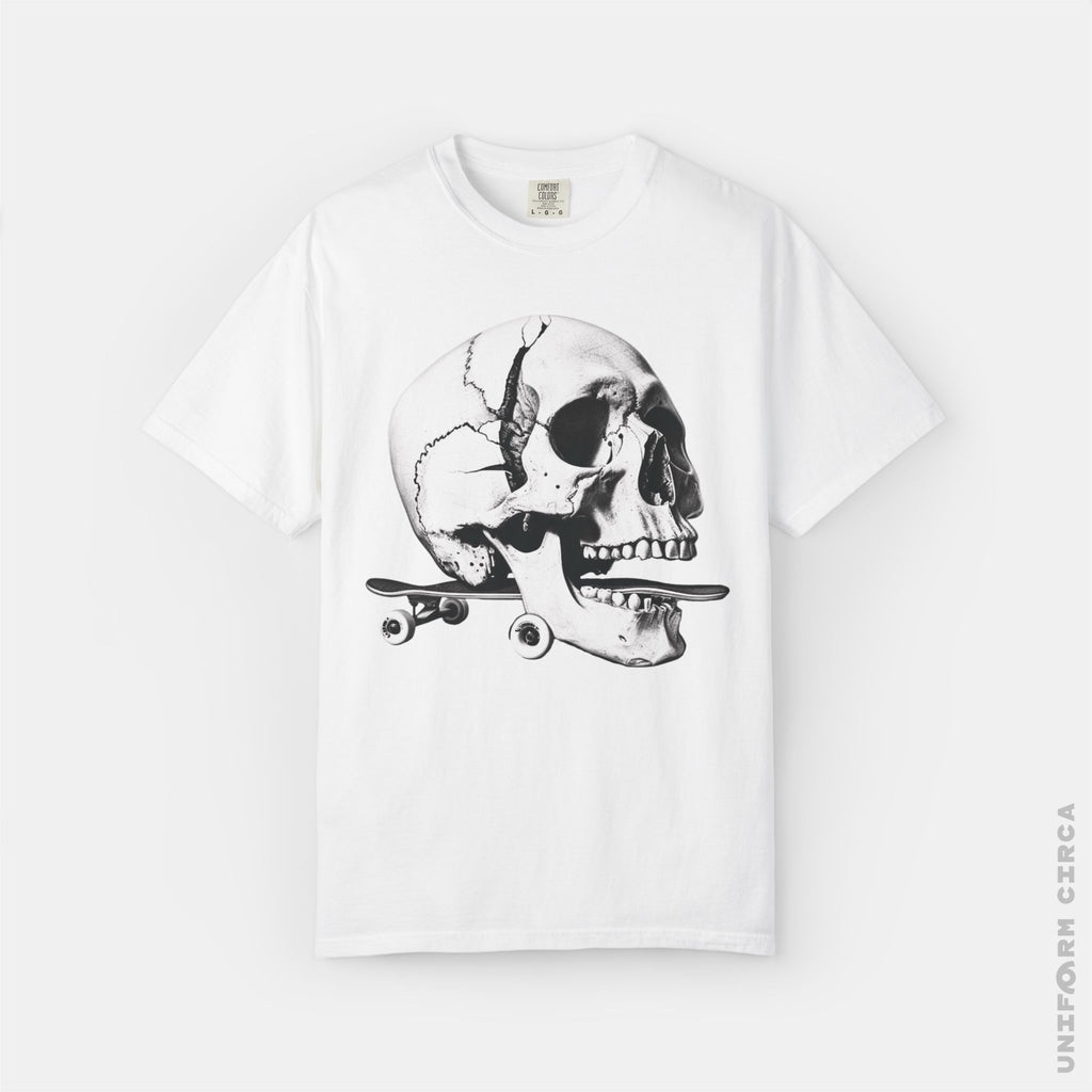 SKULL & BOARDS CREWNECK T-SHIRT | Printed Unisex Garment-Dyed Graphic Tee