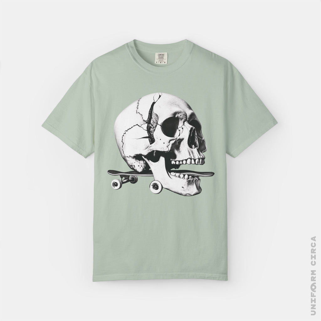 SKULL & BOARDS CREWNECK T-SHIRT | Printed Unisex Garment-Dyed Graphic Tee