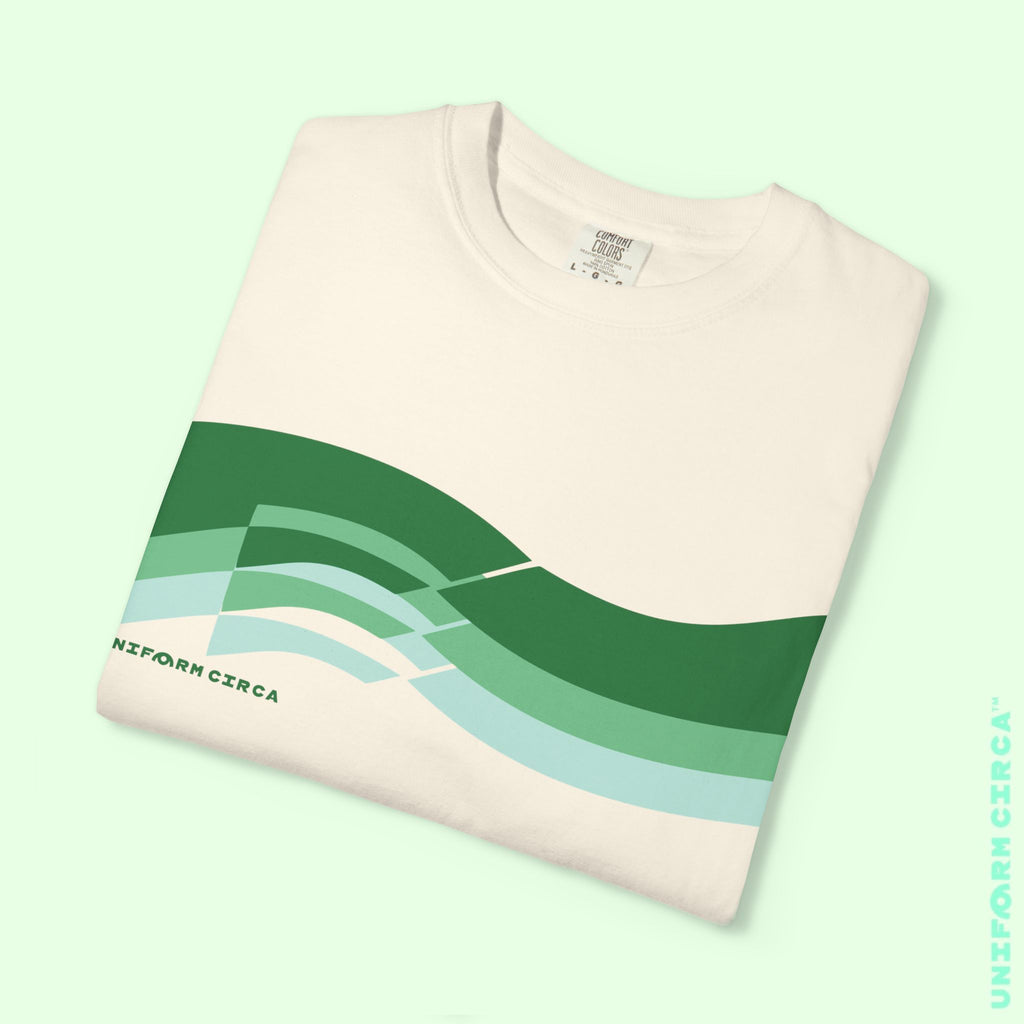TRI-WAVE GREENS | Crewneck T-Shirt | Printed Unisex Garment-Dyed Graphic Tee