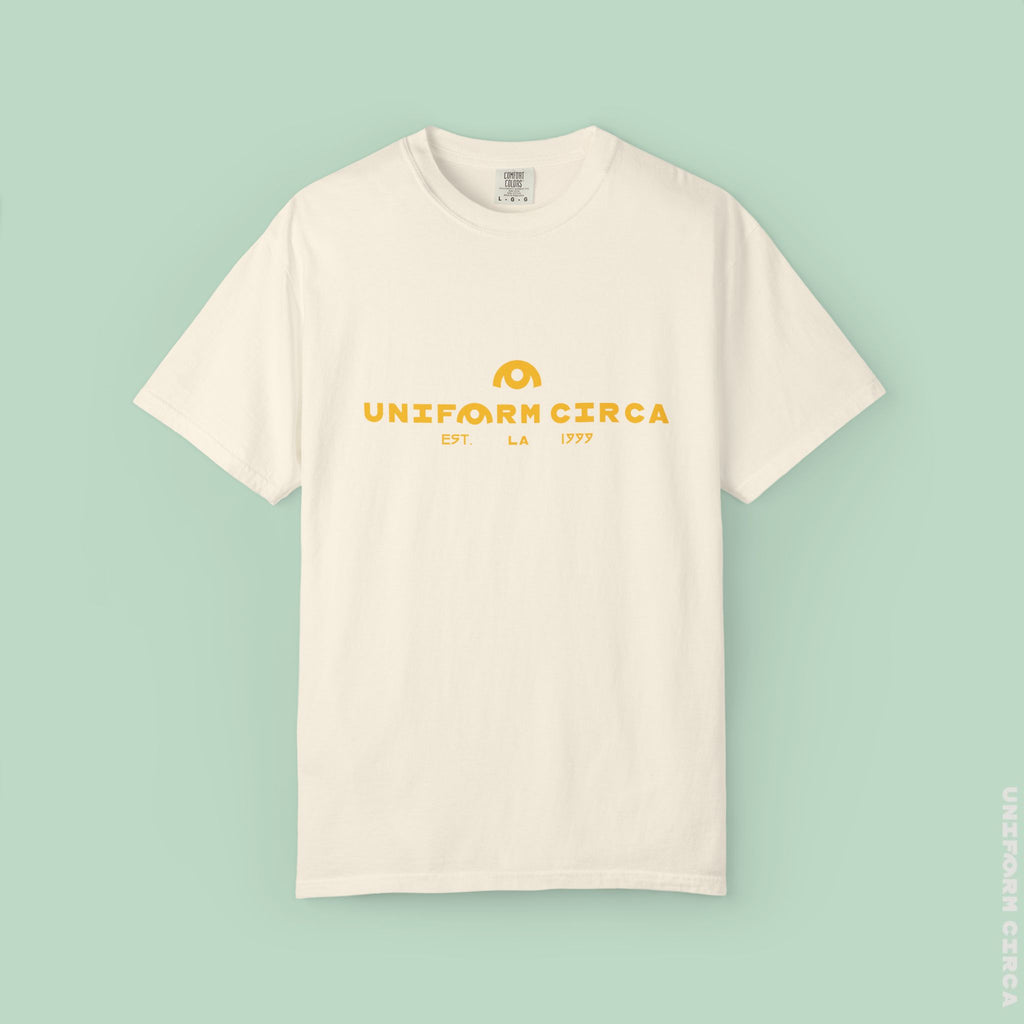 OYSTER ALL WORDMARK  | CREWNECK T-SHIRT | PRINTED YELLOW | Bold Minimalist Design