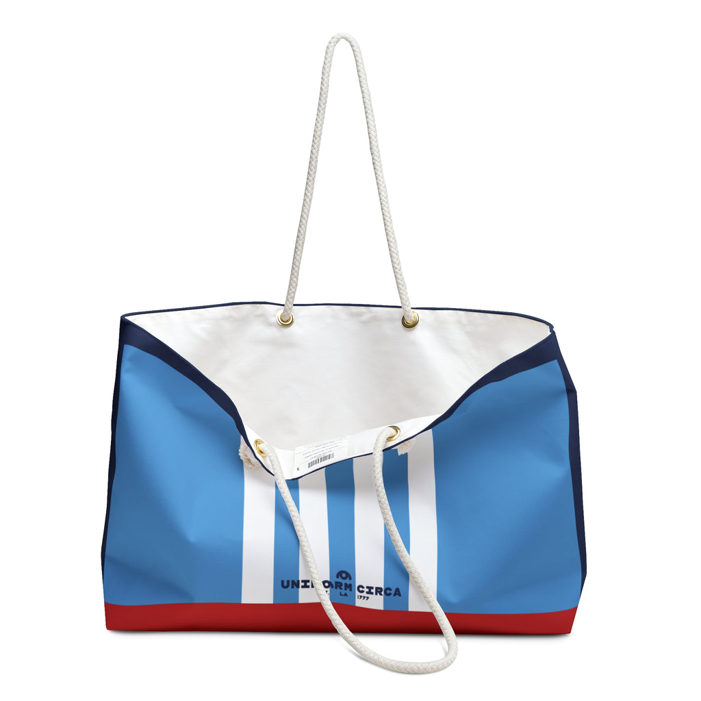 THE NIKKI RACER MAX BAG | BLUE/WHITE/RED | Stylish Travel Tote, Gym Bag, Beach Bag, Personalized Gift, Spacious Weekend Accessories