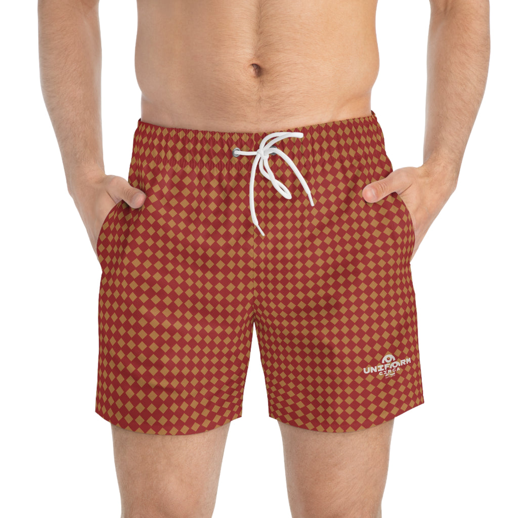 CHECKER | SWIM TRUNKS | Printed Caramel/Red