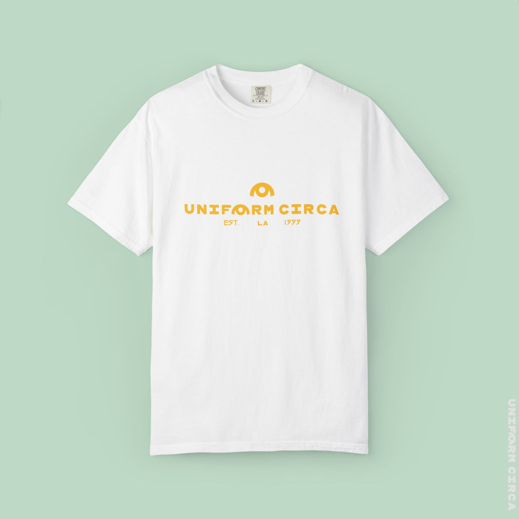 OYSTER ALL WORDMARK  | CREWNECK T-SHIRT | PRINTED YELLOW | Bold Minimalist Design