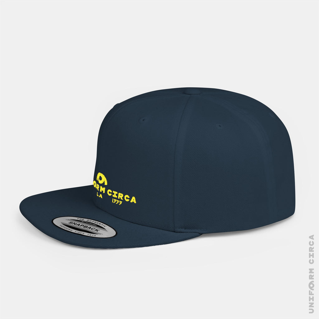 WORDMARK | Stitched Yellow/Gold | Flat Bill Snapback Hat, Trendy Cap for Casual Wear, Streetwear Accessory, Perfect Gift for Friends and Family