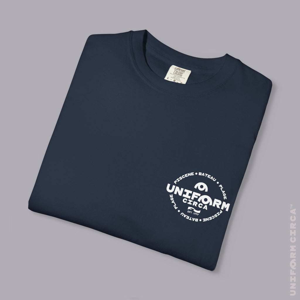 UC AQUA BADGE | WHITE | CREWNECK T-SHIRT | Printed