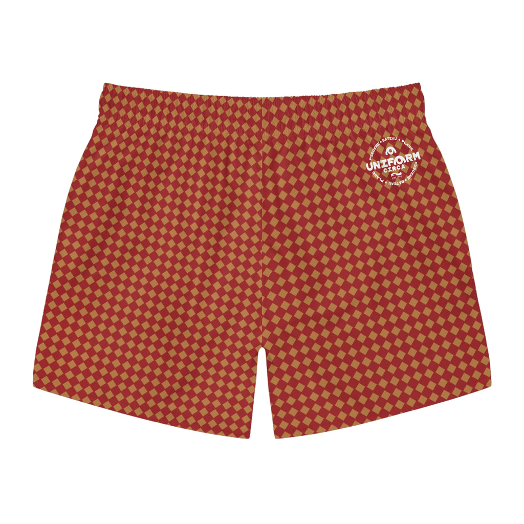 CHECKER | SWIM TRUNKS | Printed Caramel/Red
