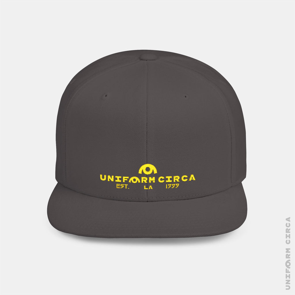 WORDMARK | Stitched Yellow/Gold | Flat Bill Snapback Hat, Trendy Cap for Casual Wear, Streetwear Accessory, Perfect Gift for Friends and Family