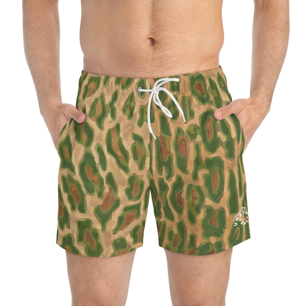 RAIN FOREST GREEN LEOPARD SWIM TRUNKS | Printed